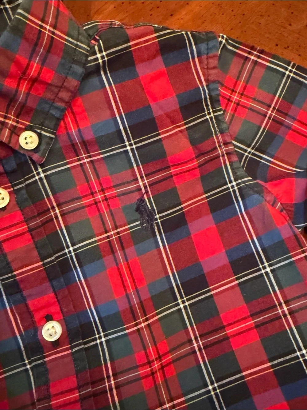 Ralph Lauren Boys 24M Red Plaid Button Down Shirt Preppy Tartan